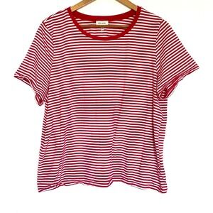 Ella Moss Shirt Women's XXL Red White Cotton Striped Tee Short Sleeve Top